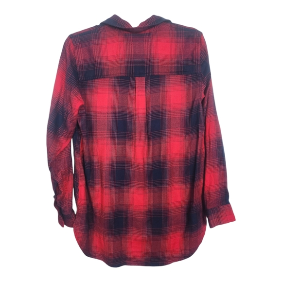 Madewell Classic Fit Soft Plaid Shirt Red Black Size Small Flannel Top Viscose - Picture 5 of 6